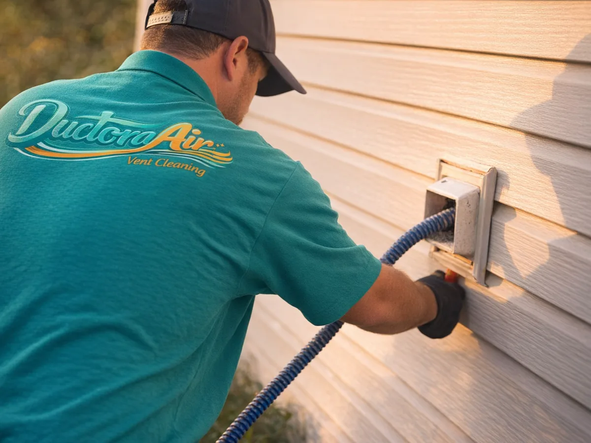 dryer vent cleaning technician on the job in Valley, NE